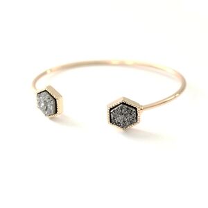 Druzy Gold Tone Cuff Bracelet W/ Gray Stones- NEW